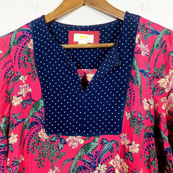 Maeve Floral Tunic Dress 3/4 Sleeve Keyhole Casual Spring Pink Blue - 4P - Picture 2 of 4